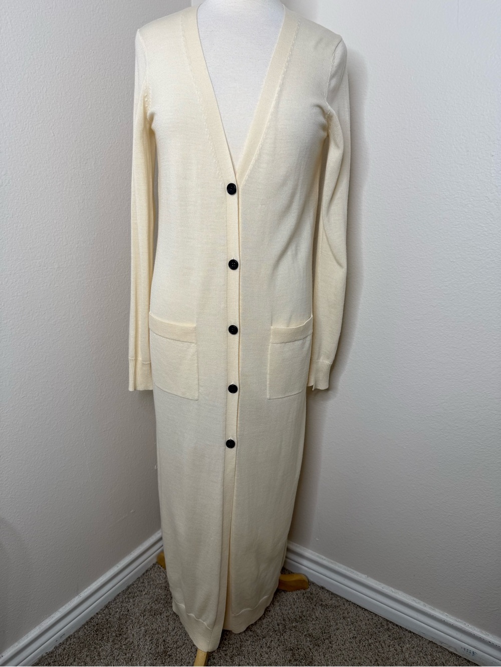 A.L.C. Merino Wool Full Length Cardigan Duster Cream Sm